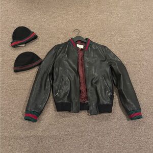 Gucci Black Leather Jacket with Burgundy Lining